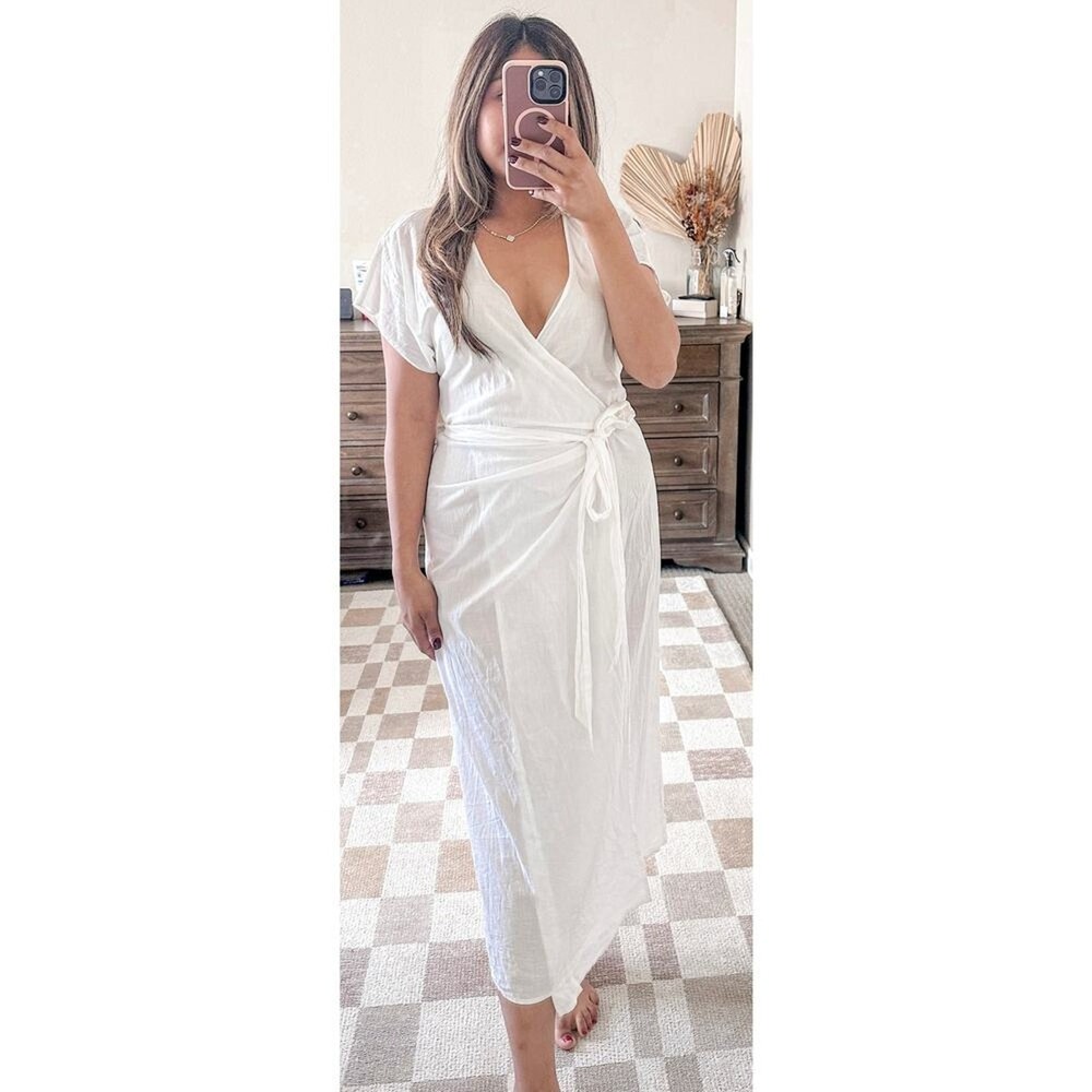 Marysia Swim White Wrap Dress V‎ Neck Short Sleeve Womens Size S